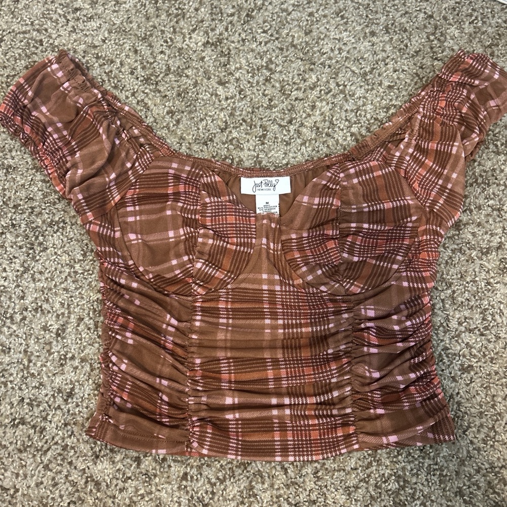 Rue21 Brown and White Ruched Bustier Blouse